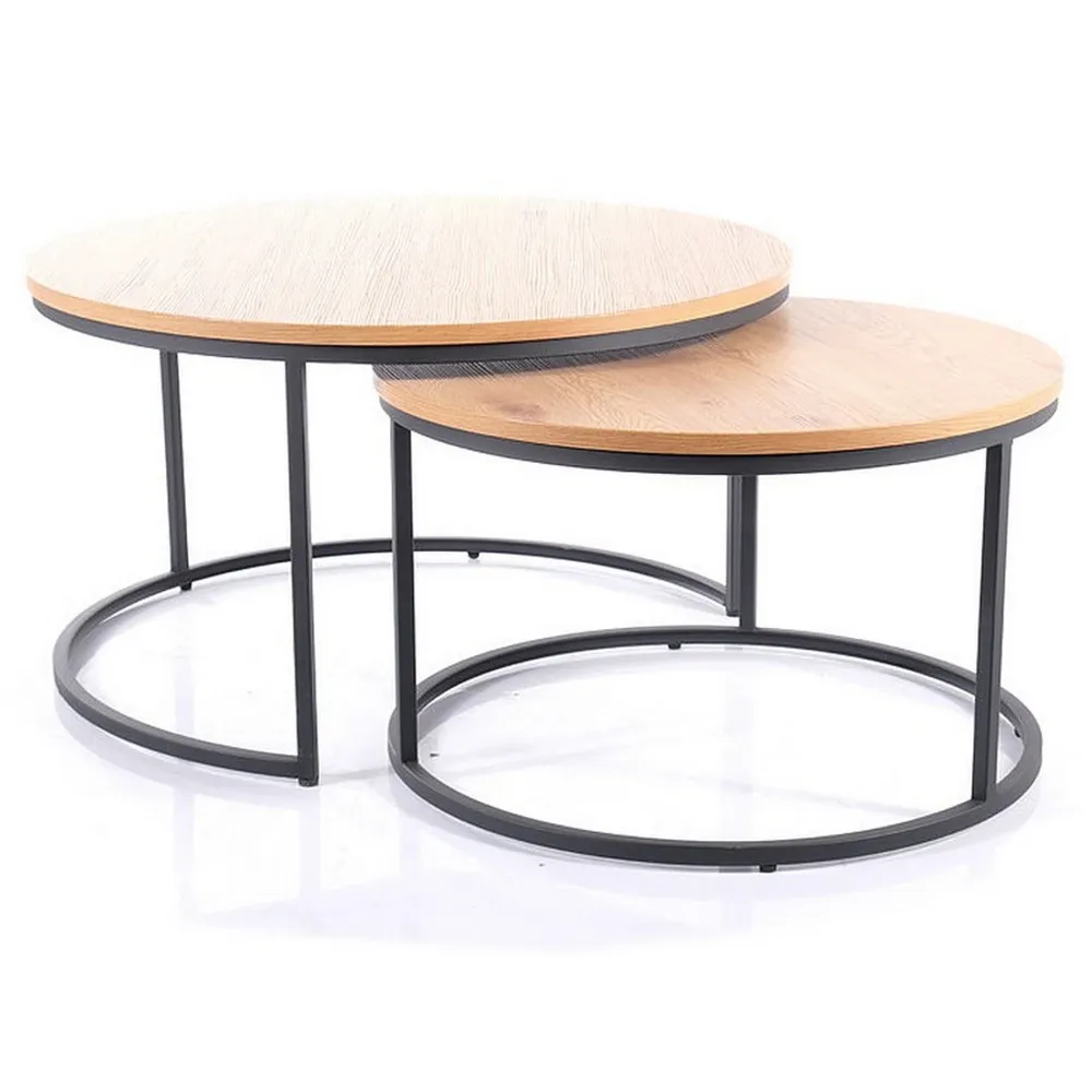 Set 2 masute de cafea ATLANTA II, PAL/metal, stejar/negru mat