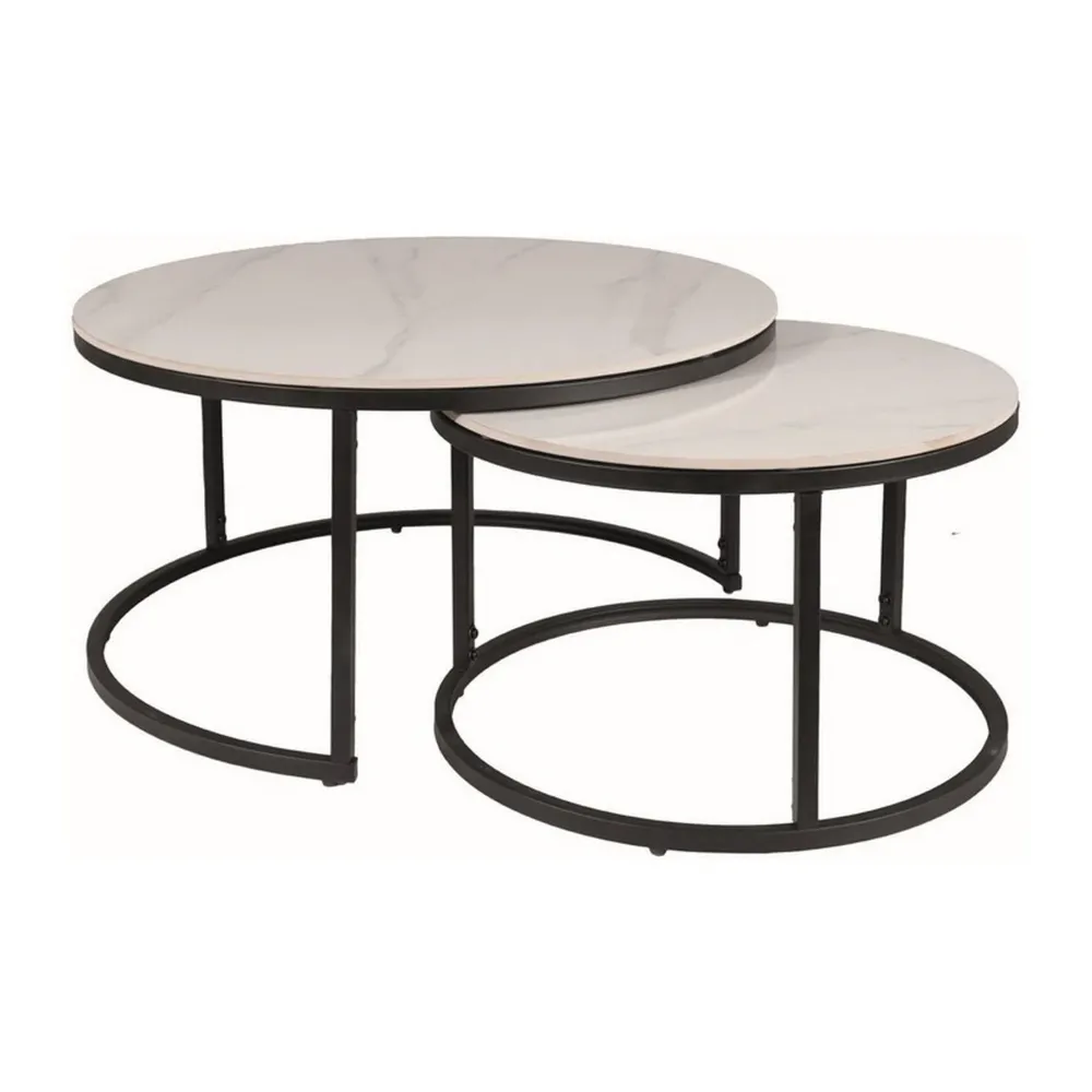 Set 2 masute cafea FERRANTE C, alb mat/negru mat, ceramica/metal