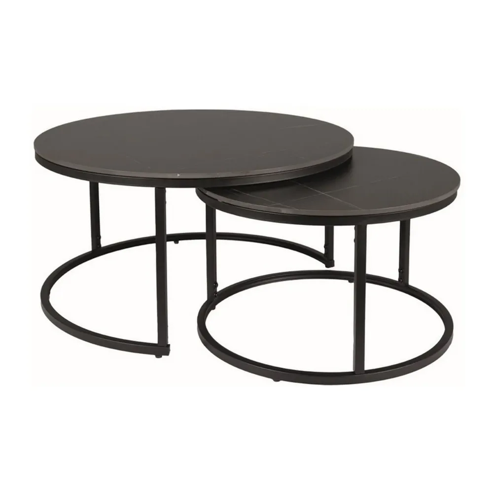 Set 2 masute cafea FERRANTE D, negru mat, ceramica/metal