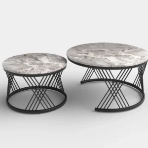 Set 2 masute de cafea FLAMINGO, marmura gri/negru
