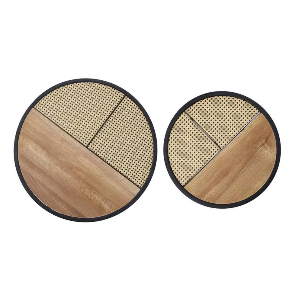 Set 2 masute cafea GARMIN, stejar auriu/negru, ratan sintetic, 70x36 cm si 50x30 cm