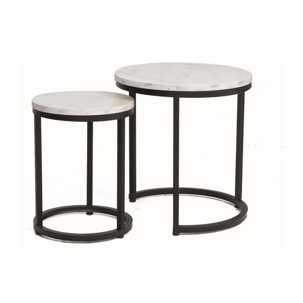 Set 2 masute de cafea HOLA, alb/negru mat, PAL/metal