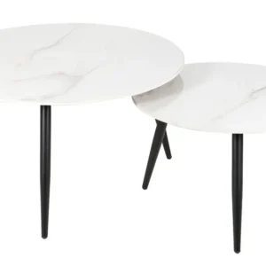 Set 2 masute cafea KORA D, alb/negru, ceramica/metal