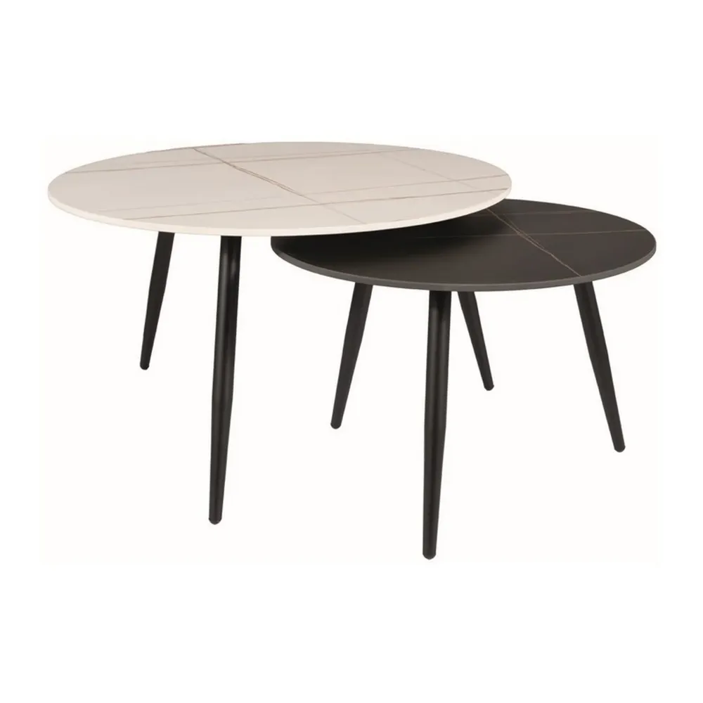 Set 2 masute cafea KORA B, negru mat/alb mat, ceramica/metal