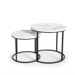 Set 2 masute de cafea OREO, alb/negru furniruit, 53x45 cm si 43x35 cm