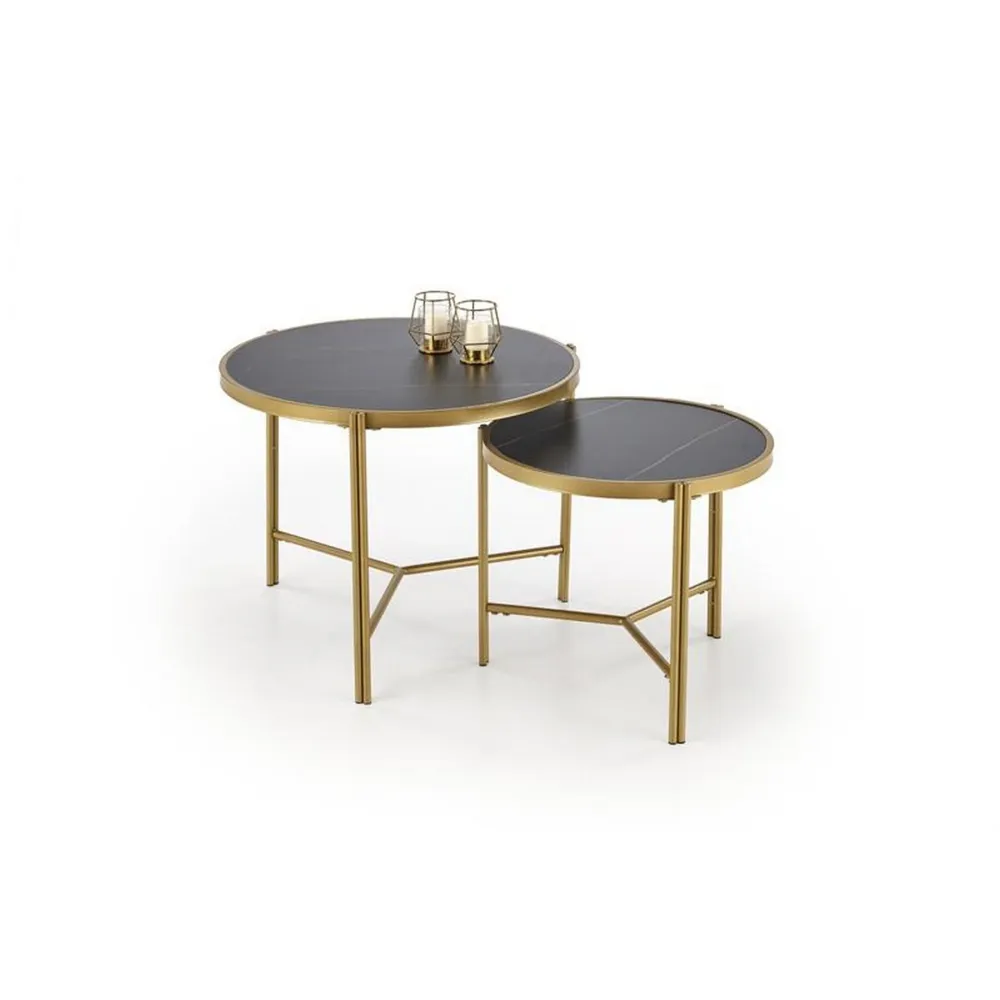 Set 2 masute FATIMA, negru/auriu, ceramica/metal, 63x50/48x43 cm