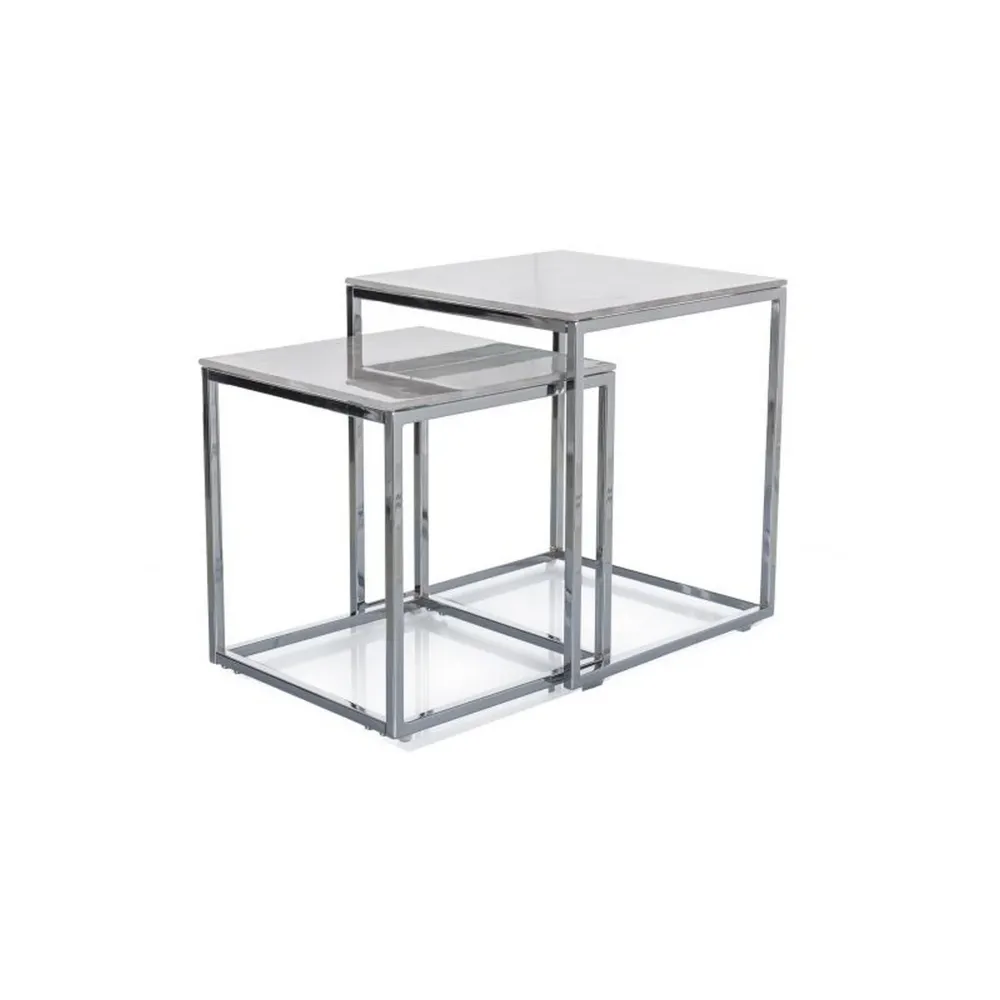 Set 2 masute GLORIA II, alb/crom, sticla/metal, 40x40x44/35x35x37 cm