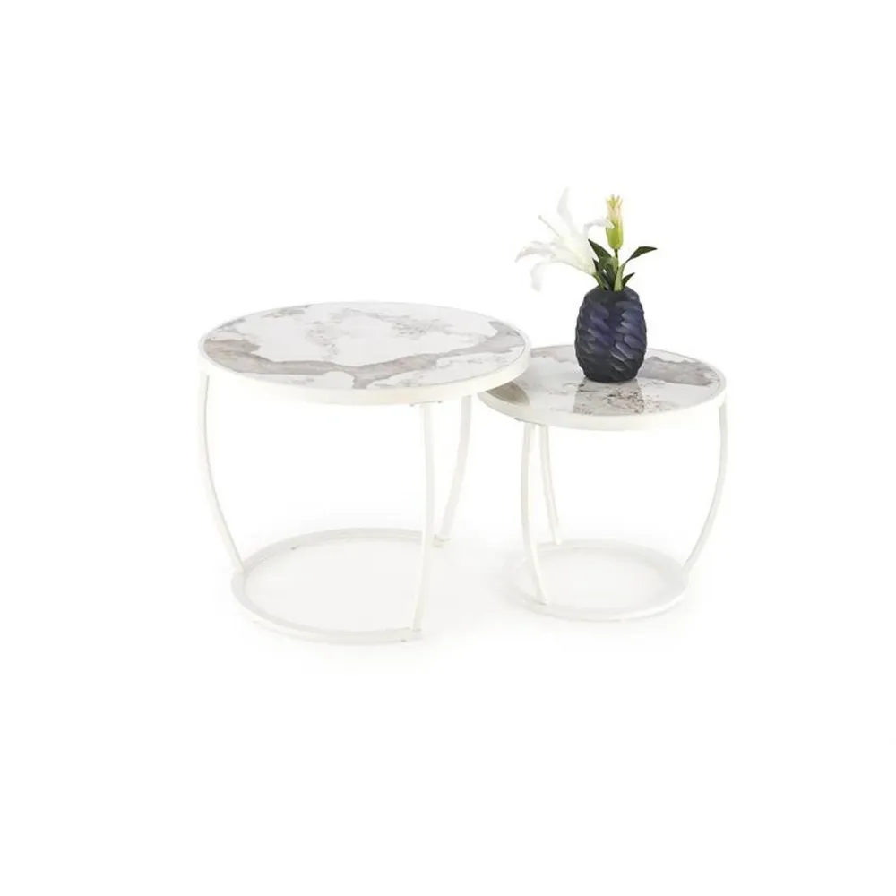 Set 2 masute INES, bej/alb, ceramica/metal, 62x50/47x43 cm