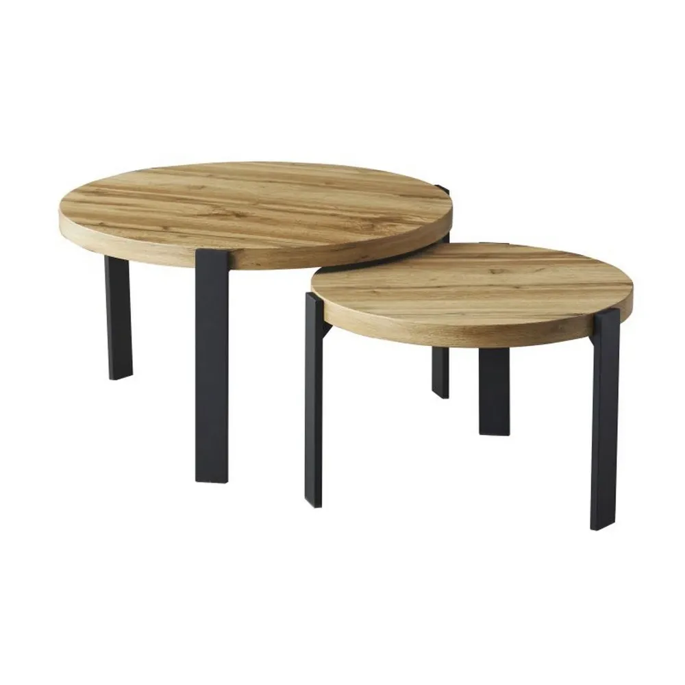 Set 2 masute POLO, stejar/negru, furnir/metal, 80x45/60x40 cm