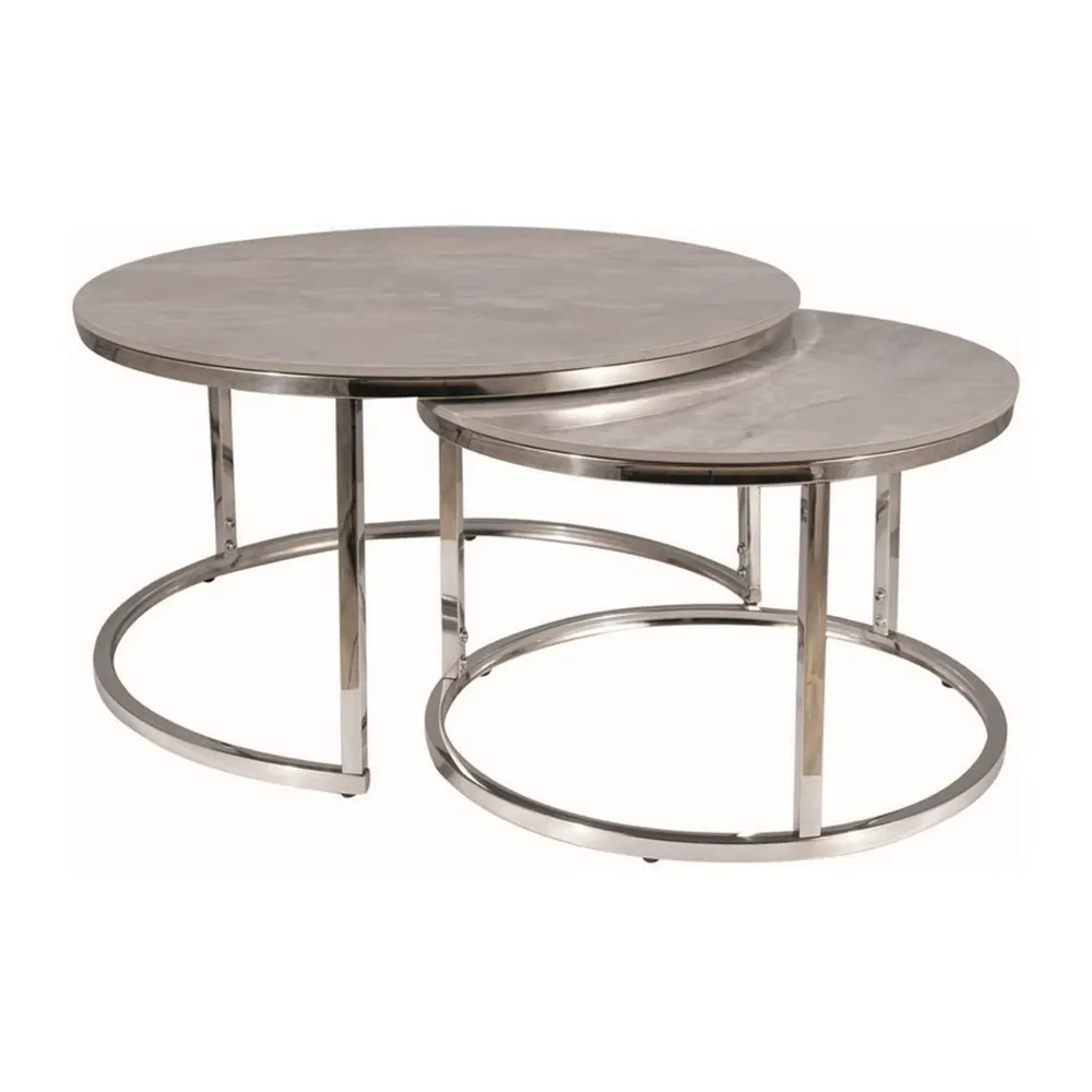 Set 2 masute PORTAFINO B, ceramica/metal, gri/crom
