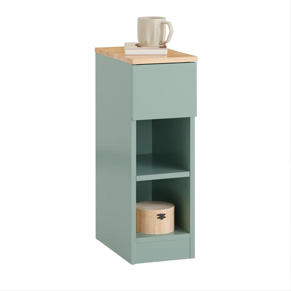 Pre-sare SoBuy FBT111-GR Noptiera ingusta 20cm cu sertar si 2 rafturi - Noptiera subtire verde 20x35x61 cm