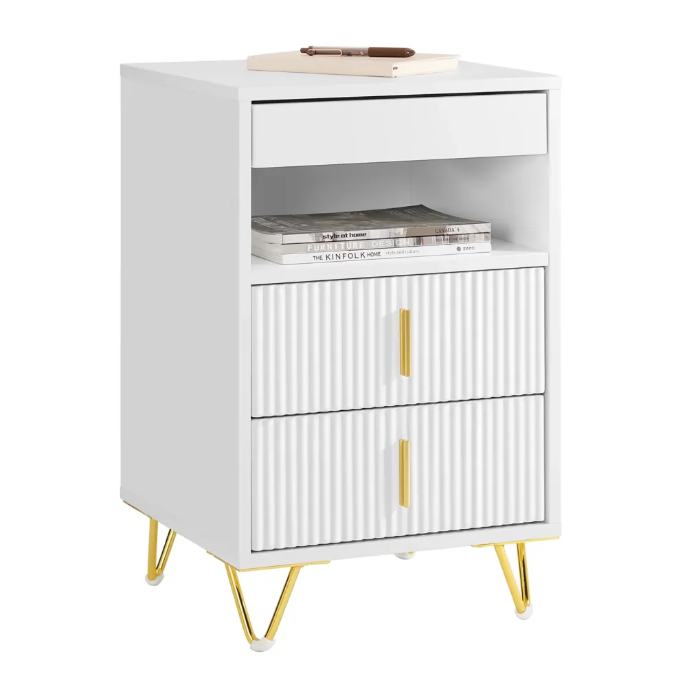 Pre-sare SoBuy FBT168-W Noptiera, Noptiera cu 3 sertare si raft, Masuta de cafea moderna pentru dormitor si living, Alb L4...