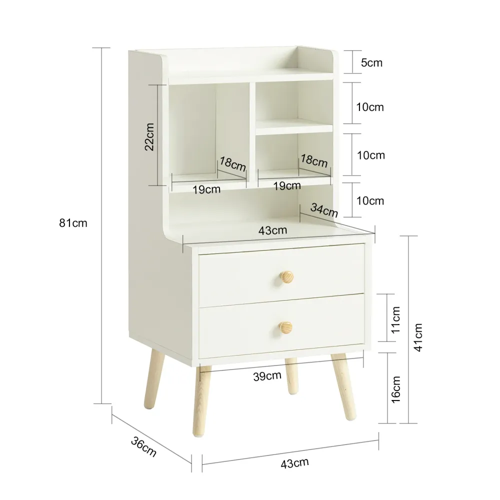 SoBuy FBT100-W Noptiera dormitor Unitate de pat rabatabil single Masuta de cafea pentru living cu 2 sertare si 3 rafturi, alb