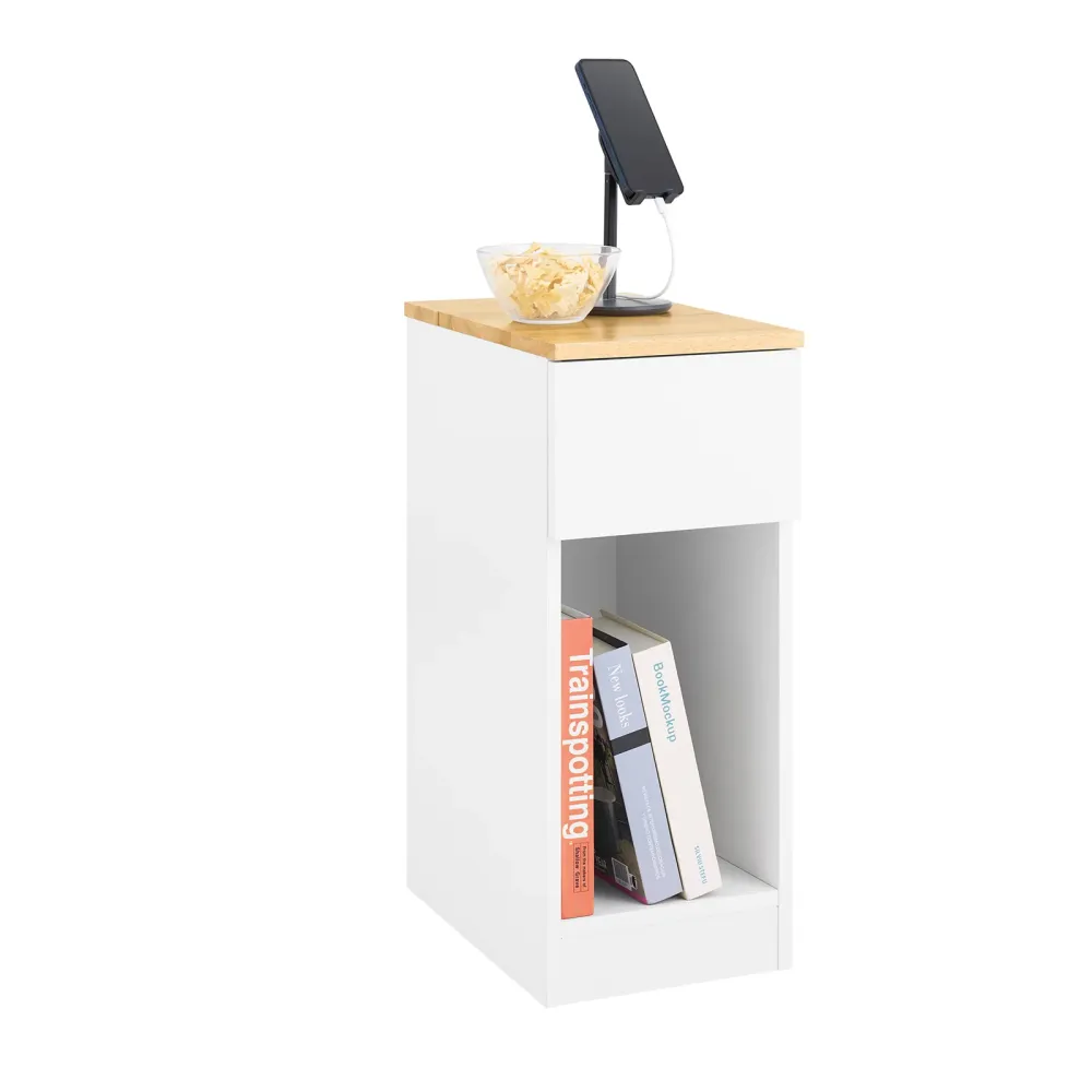 SoBuy FBT111-II-WN Noptiera Noptiera subtire dormitor cu sertar si raft Noptiere pentru dormitor si living Masa canapea al...