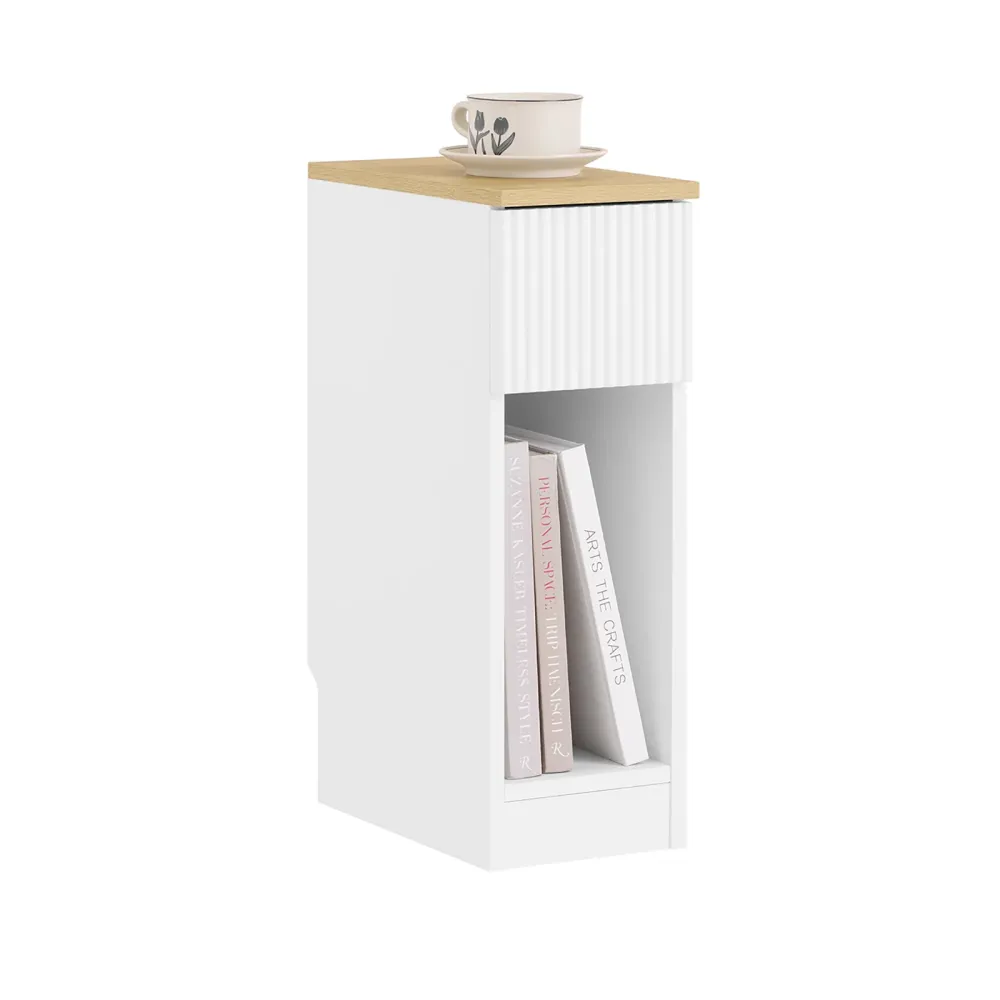 SoBuy FBT111-W Noptiera Noptiera subtire dormitor cu sertar si raft Noptiere pentru dormitor si living Masa canapea alb L2...