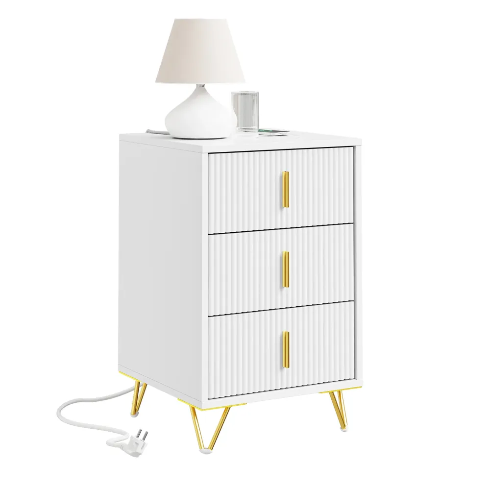 SoBuy FBT115-L-W Noptiera dormitor - Noptiera cu 3 sertare, Masuta de cafea pentru living - Comoda moderna L40 x D40 x H63...