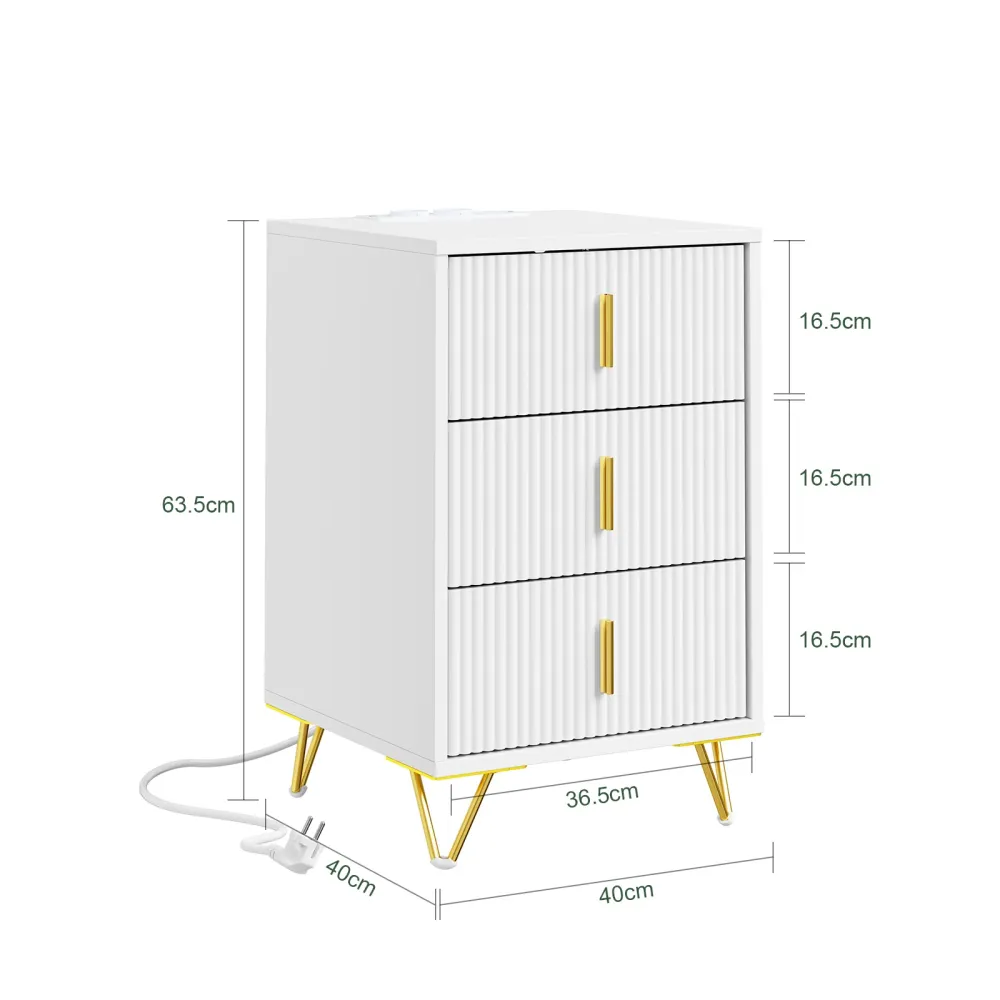 SoBuy FBT115-L-W Noptiera dormitor - Noptiera cu 3 sertare, Masuta de cafea pentru living - Comoda moderna L40 x D40 x H63...
