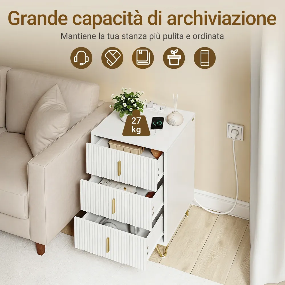 SoBuy FBT115-L-W Noptiera dormitor - Noptiera cu 3 sertare, Masuta de cafea pentru living - Comoda moderna L40 x D40 x H63...