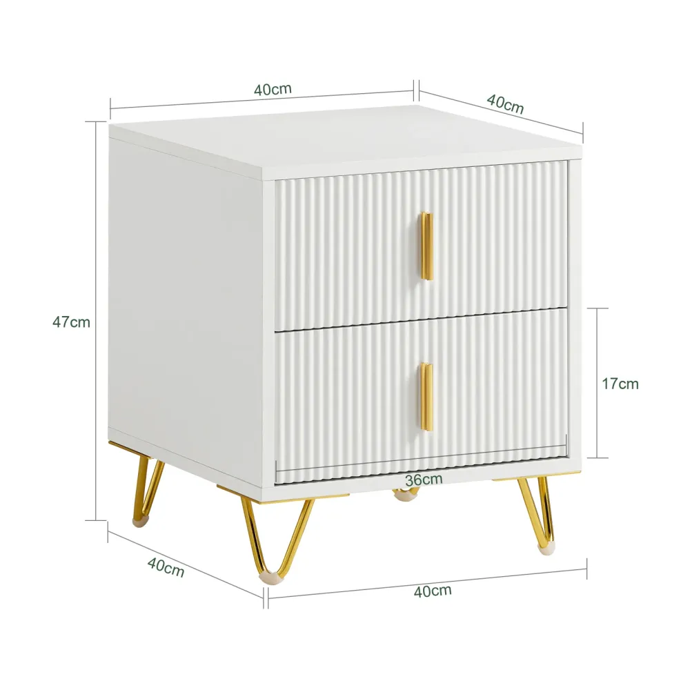 SoBuy FBT115-W Noptiera dormitor - Noptiera cu 2 sertare, Masuta de cafea pentru living - Comoda moderna L40 x D40 x H47 c...