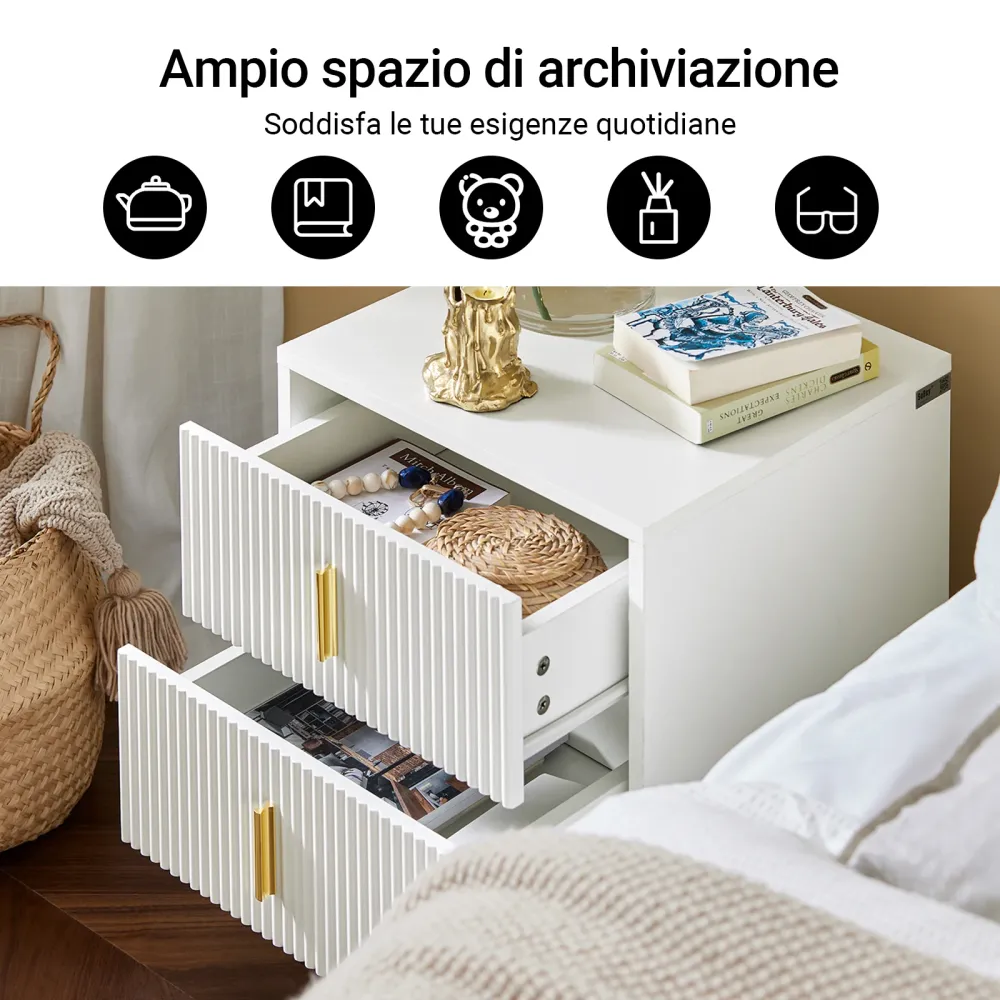 SoBuy FBT115-W Noptiera dormitor - Noptiera cu 2 sertare, Masuta de cafea pentru living - Comoda moderna L40 x D40 x H47 c...