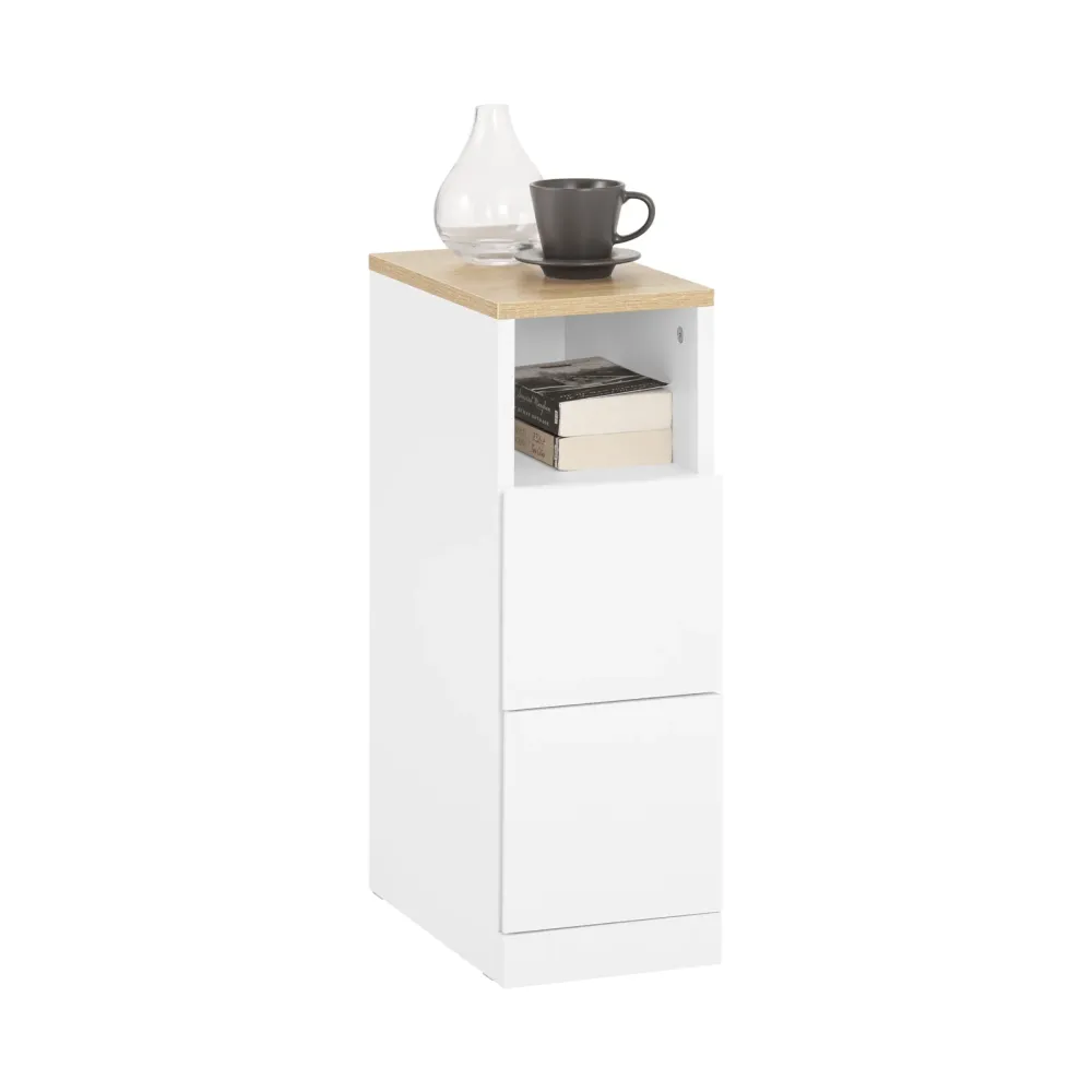 SoBuy FBT149-WN Noptiera subtire cu 2 sertare si raft - Noptiera alba 20x35x60 cm