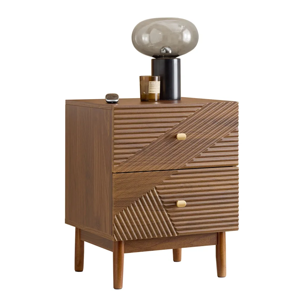 SoBuy FBT170-N Noptiera vintage cu 2 sertare, Masuta de cafea din lemn cu picioare din cauciuc, noptiera pentru dormitor,...
