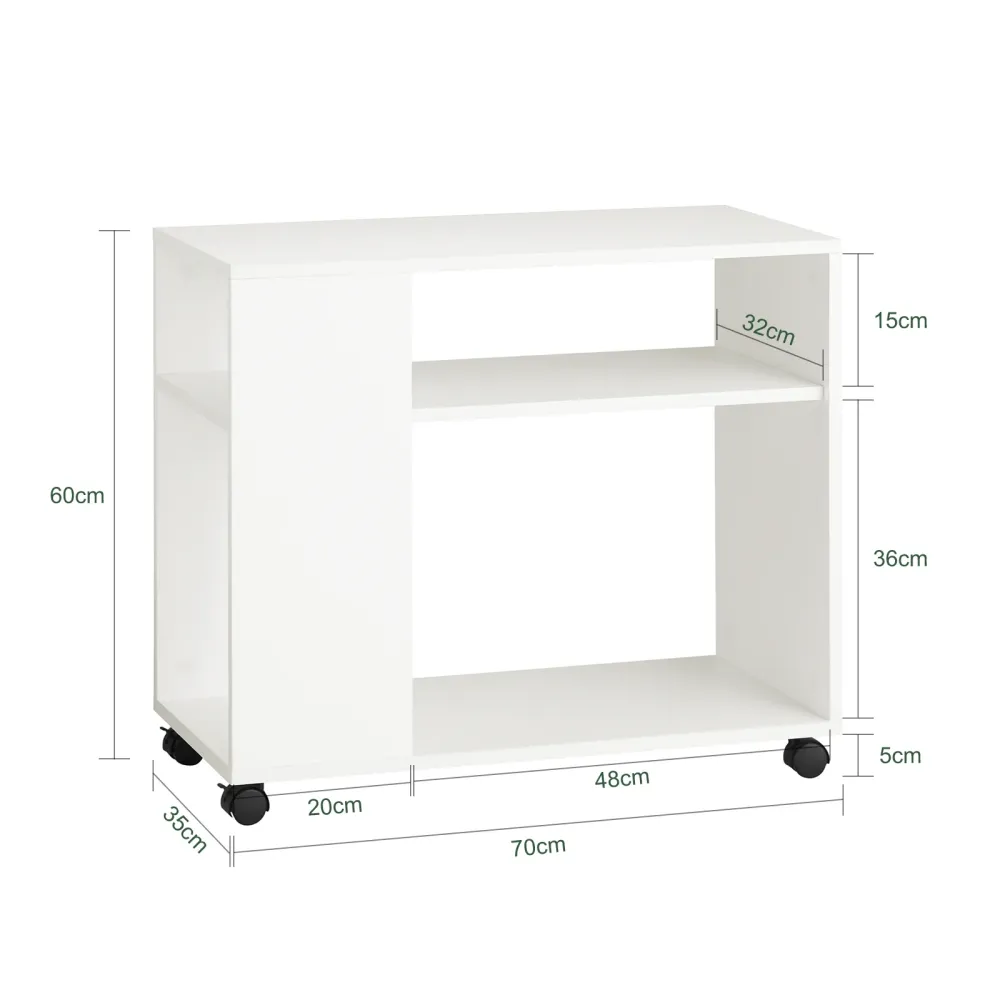 SoBuy FBT34-W Masuta de cafea pe rotile, Masuta de cafea rotativa pe 2 niveluri cu rafturi, Biblioteca mobila pentru camer...
