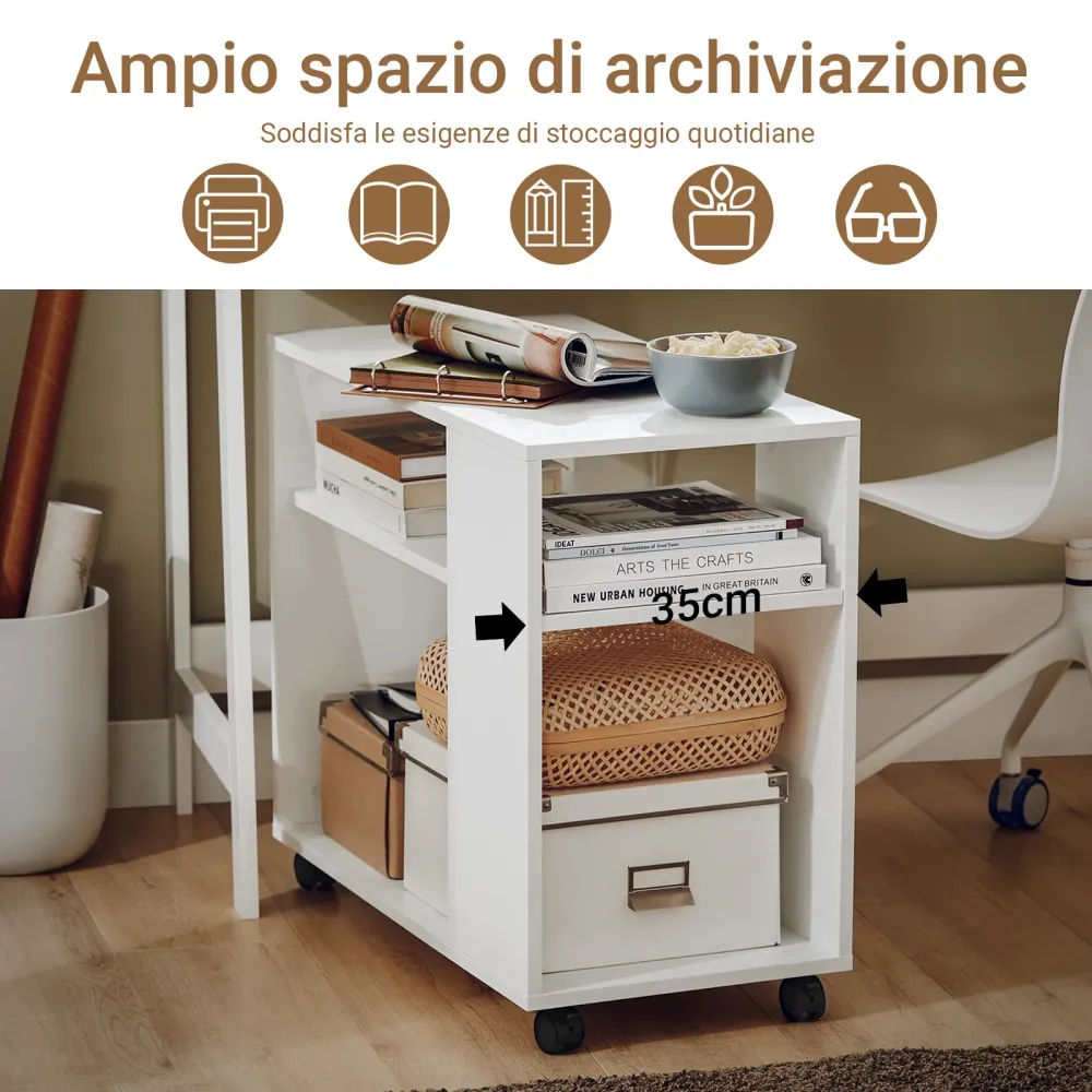 SoBuy FBT34-W Masuta de cafea pe rotile, Masuta de cafea rotativa pe 2 niveluri cu rafturi, Biblioteca mobila pentru camer...
