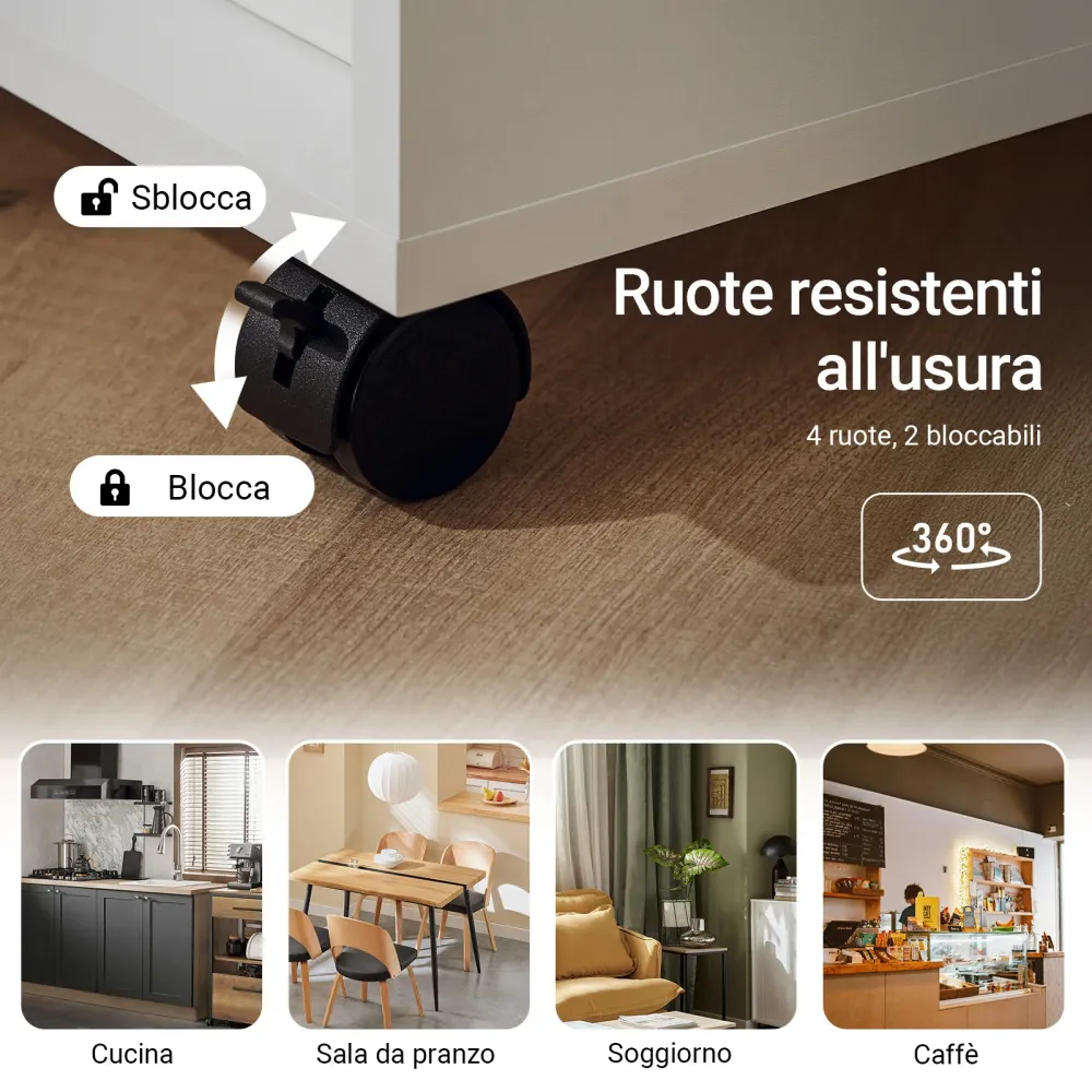 SoBuy FBT34-W Masuta de cafea pe rotile, Masuta de cafea rotativa pe 2 niveluri cu rafturi, Biblioteca mobila pentru camer...