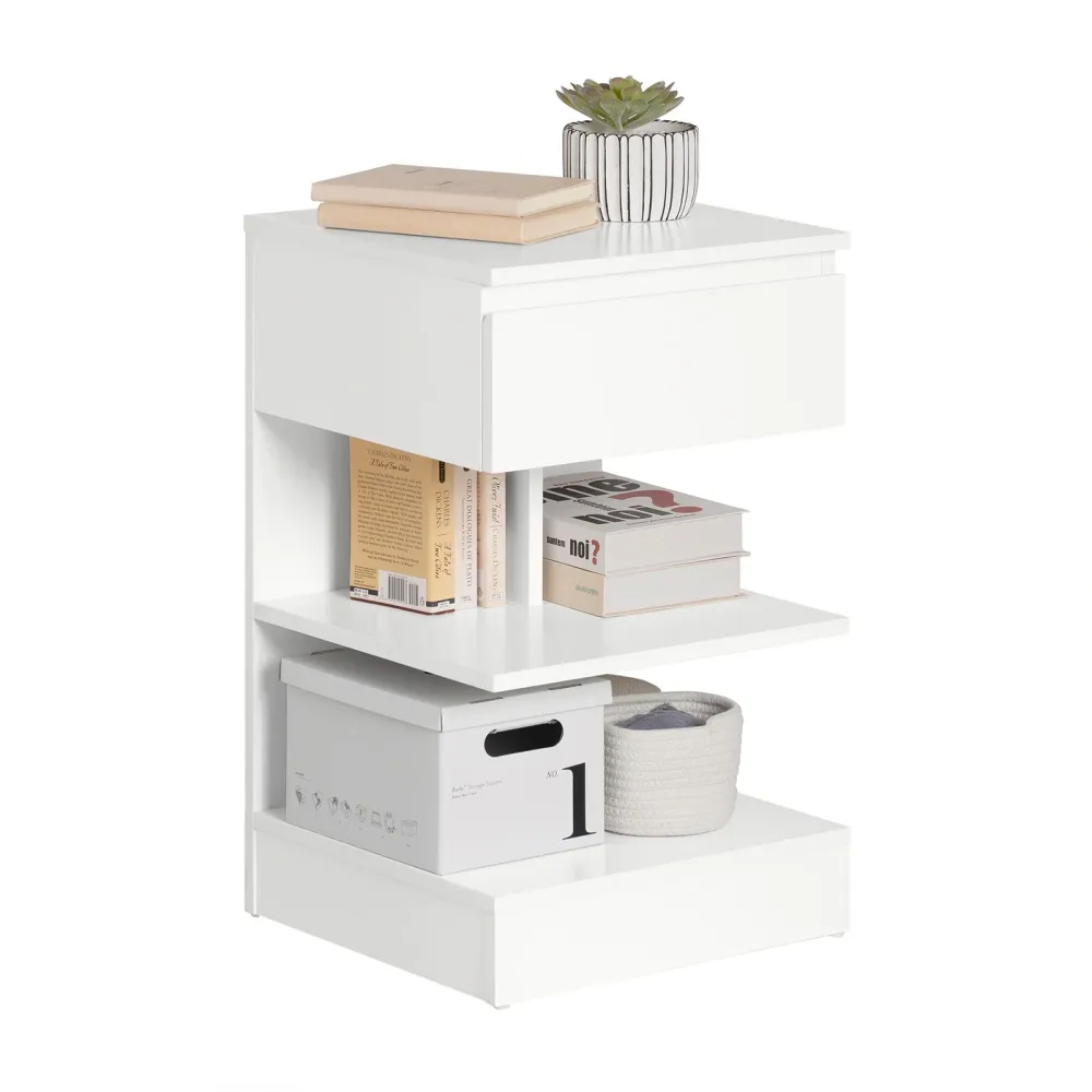 SoBuy FBT49-W Noptiera dormitor - Noptiera cu 1 sertar si 2 rafturi, Masuta de cafea pentru living - Comoda moderna L39 x...