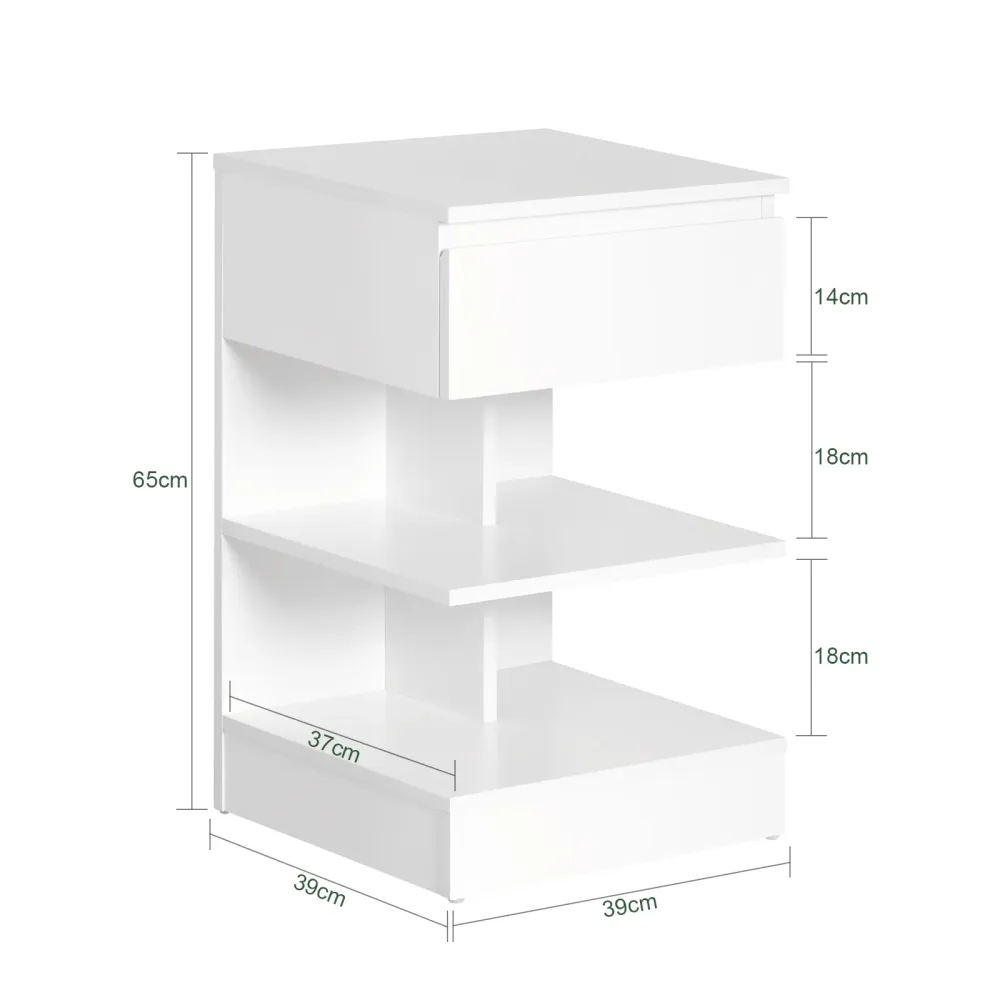 SoBuy FBT49-W Noptiera dormitor - Noptiera cu 1 sertar si 2 rafturi, Masuta de cafea pentru living - Comoda moderna L39 x...