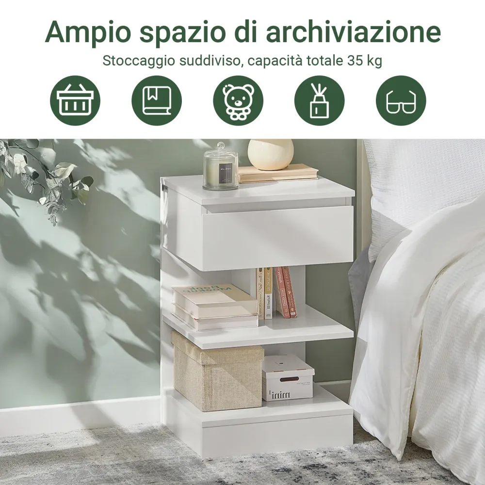 SoBuy FBT49-W Noptiera dormitor - Noptiera cu 1 sertar si 2 rafturi, Masuta de cafea pentru living - Comoda moderna L39 x...