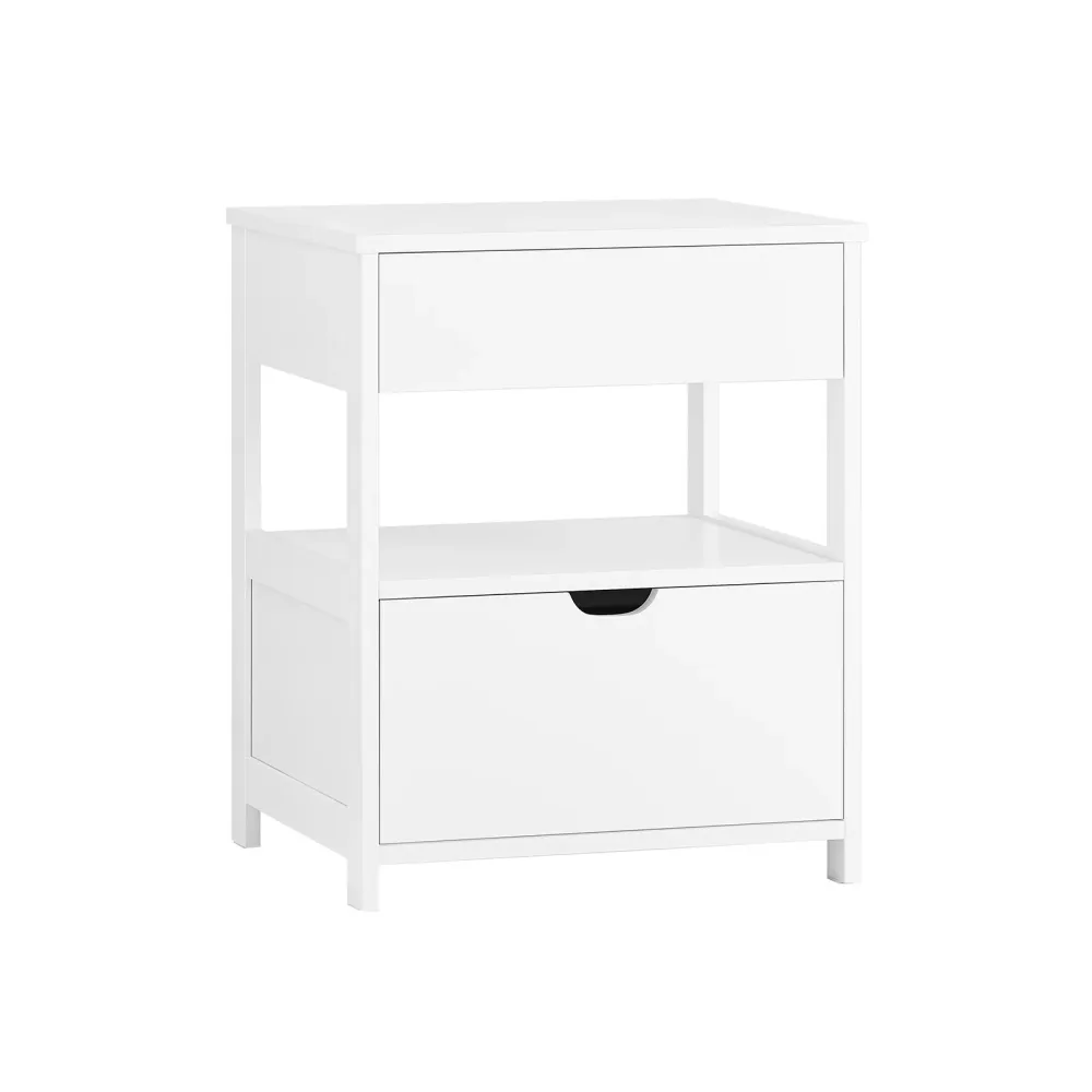 SoBuy FRG258-II-W Noptiera dormitor - Noptiera cu 2 sertare si 1 raft, Masuta de cafea pentru living - Comoda moderna L45...