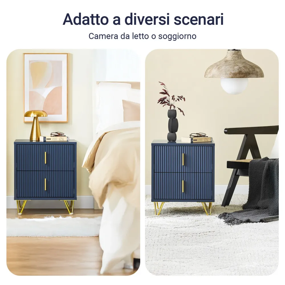 SoBuy Pat FBT115-B, noptieră cu 2 sertare, masă modernă pentru dormitor și living, albastru L40 X P40 X A47 cm