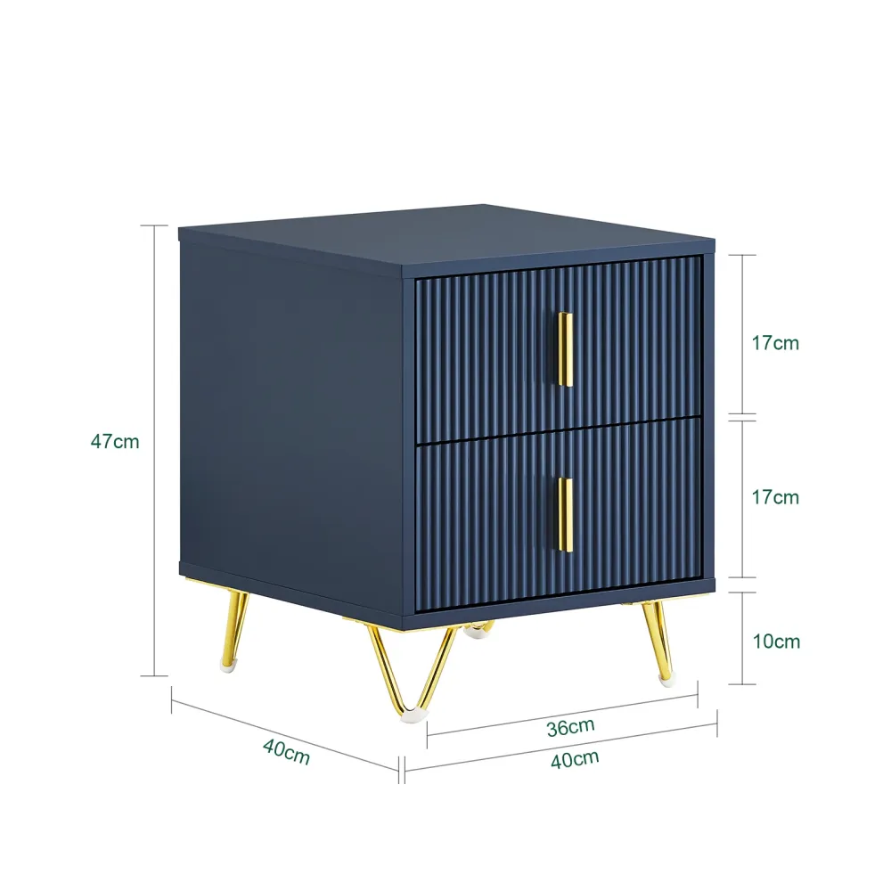 SoBuy Pat FBT115-B, noptieră cu 2 sertare, masă modernă pentru dormitor și living, albastru L40 X P40 X A47 cm