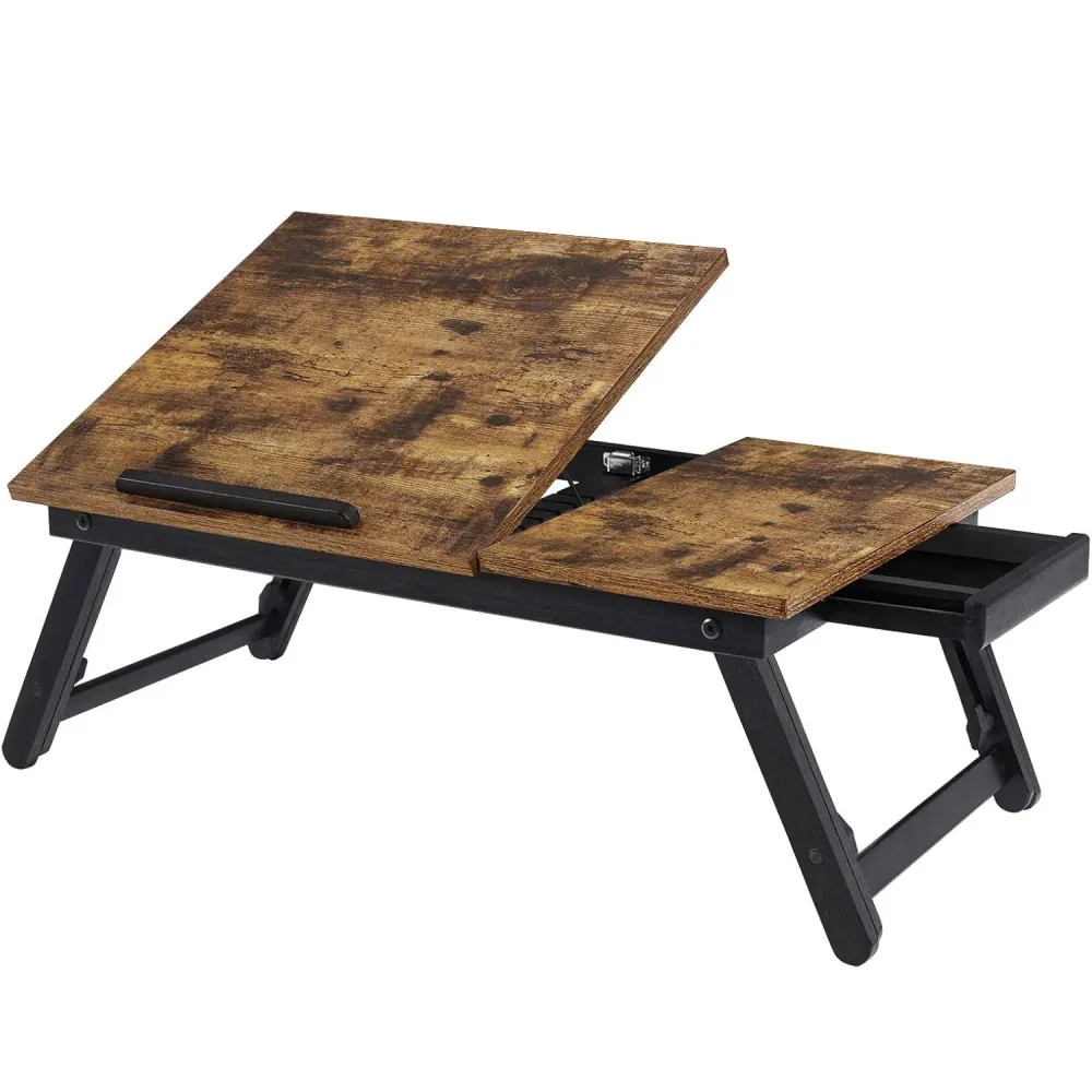 SONGMICS Masa de pat pentru laptop, plabila si reglabila, 55x35x23 cm, maro