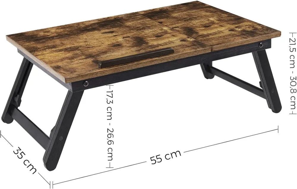 SONGMICS Masa de pat pentru laptop, plabila si reglabila, 55x35x23 cm, maro