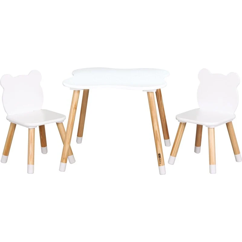 Set masuta si doua scaune, FreeON, Bear, Pentru copii, Din lemn, Cu marginile rotunjite, Conform cu standardele europene d...