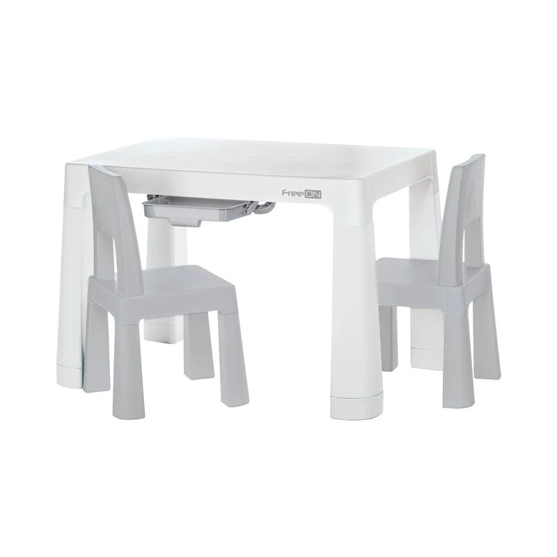 Set masuta si doua scaune, FreeON, Neo, Pentru copii, Cu doua sertare, Cu masa reglabila la doua inaltimi, Conform cu stan...