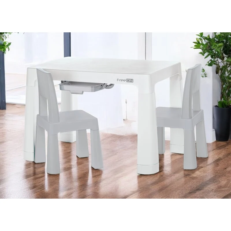 Set masuta si doua scaune, FreeON, Neo, Pentru copii, Cu doua sertare, Cu masa reglabila la doua inaltimi, Conform cu stan...