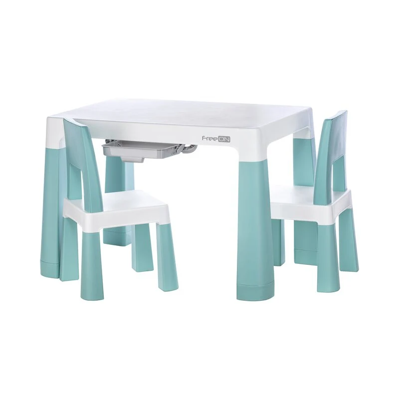 Set masuta si doua scaune, FreeON, Neo, Pentru copii, Cu doua sertare, Cu masa reglabila la doua inaltimi, Conform cu stan...