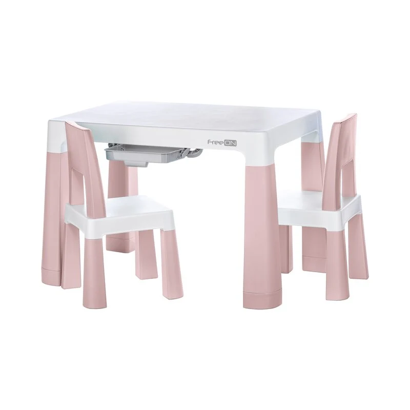 Set masuta si doua scaune, FreeON, Neo, Pentru copii, Cu doua sertare, Cu masa reglabila la doua inaltimi, Conform cu stan...