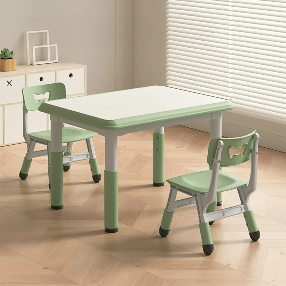 Set Masa si 2 Scaune Reglabile pentru Copii, Desen si Invatare, Verde