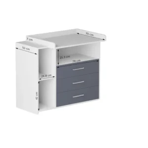 Comoda cu zona de infasare copil, 3 sertare, 3 compartimente, 113 x 53 x 101, 6 cm, MDF, gri/alb