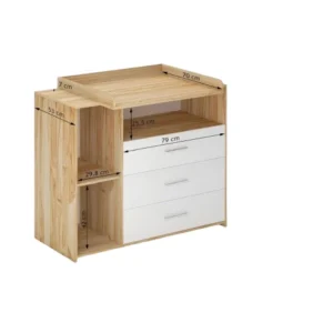Comoda cu zona de infasare copil, 3 sertare si 3 compartimente, 113 x 53 x 101, 6 cm, MDF, alb Sonoma