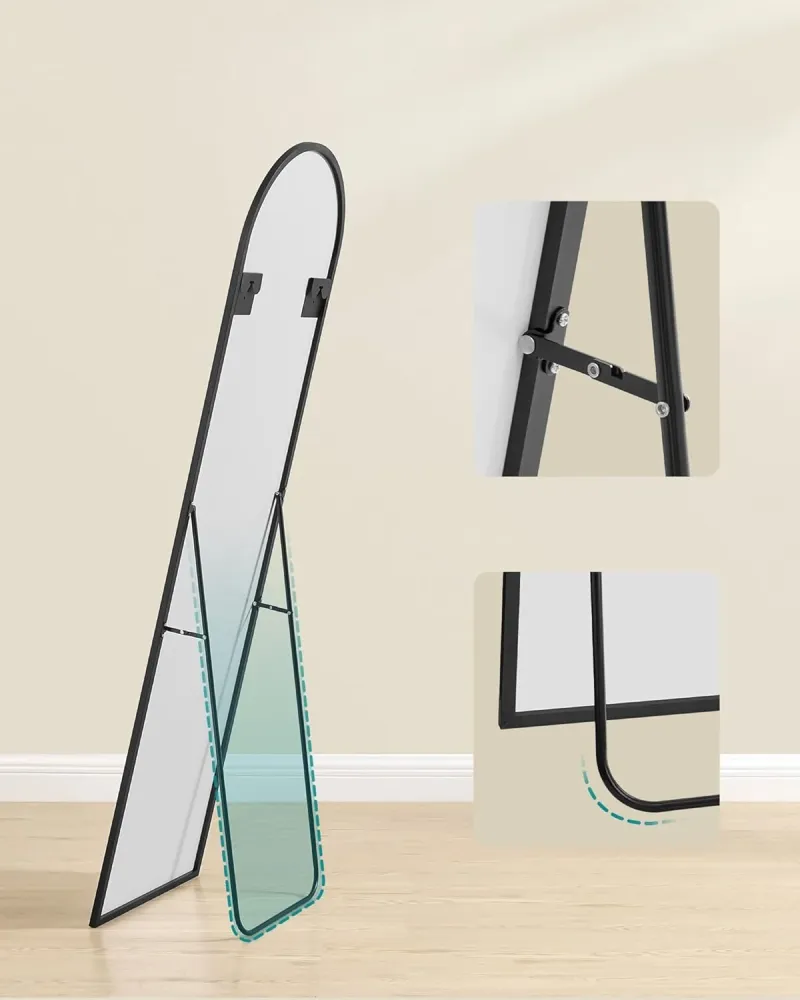 SONGMICS Oglinda podea, cu rama aluminiu si sticla securizata, design curbat, 150x40 cm, negru
