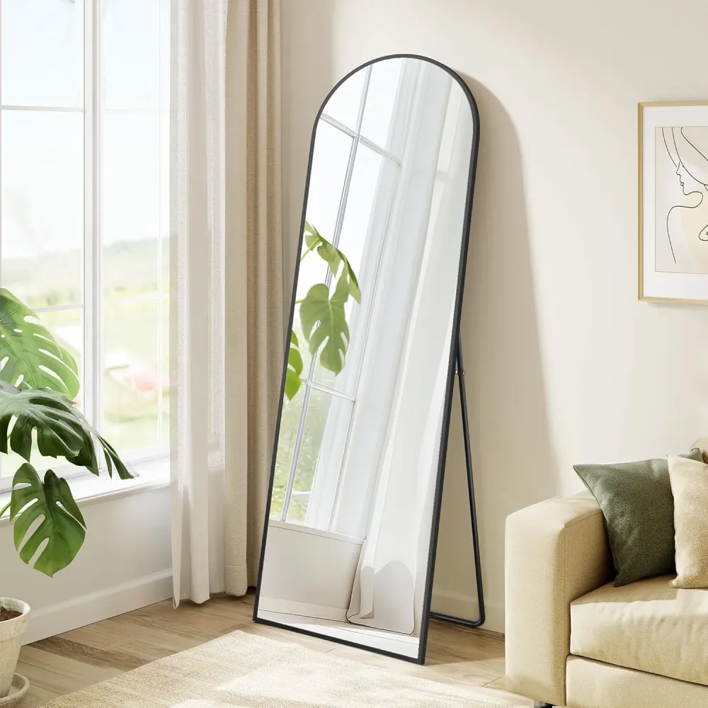 SONGMICS Oglinda podea, cu rama aluminiu si sticla securizata, design curbat, 150x40 cm, negru