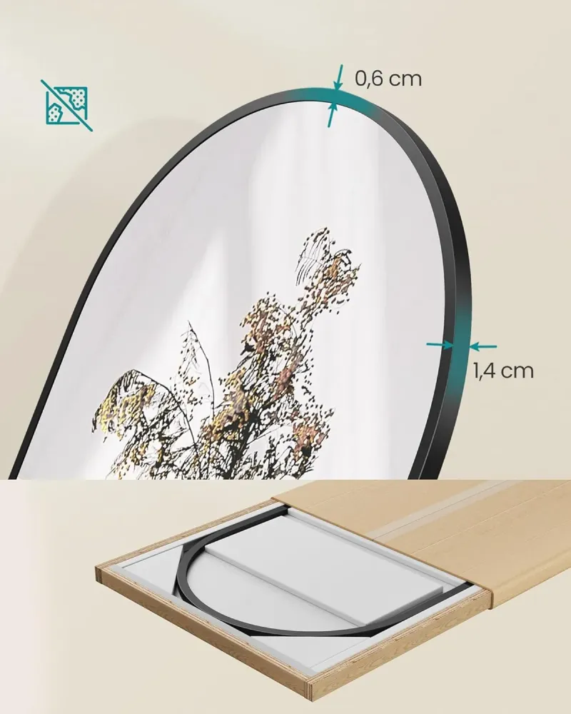 SONGMICS Oglinda podea, cu rama aluminiu si sticla securizata, design curbat, 150x40 cm, negru