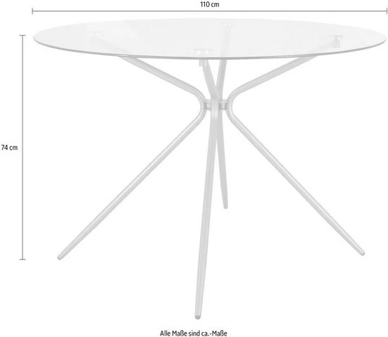 Masă INOSIGN Silvi din sticla, rotundă cu picioare din metal Ø 110 cm