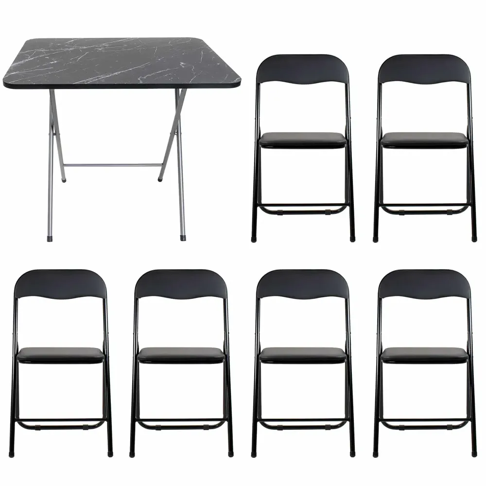 Masa plianta cu blat mdf, dimensiuni 60x80x70cm, negru (ZLN 6975) plus 6 x scaun bucatarie pliant (DSY 1115) / ZLN 6975_6S